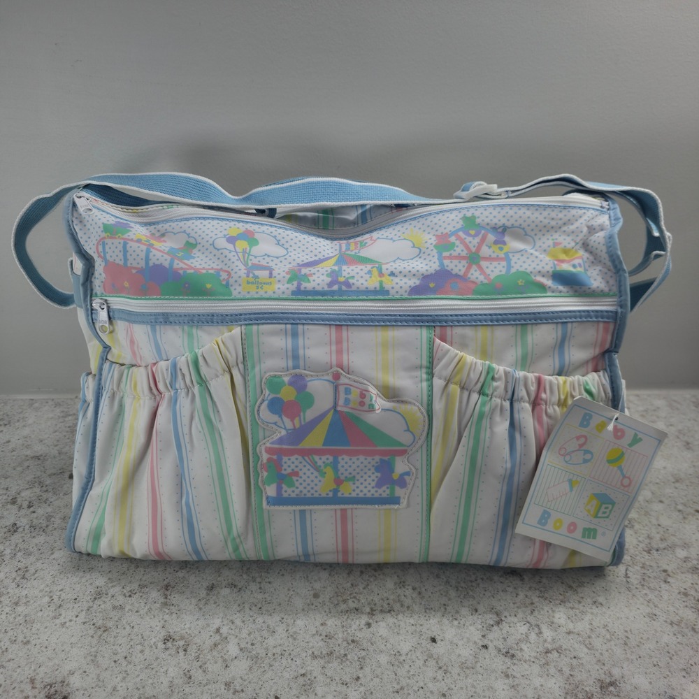Vintage Baby Boom Diaper Bag Carnival Carousel Pastel Stripe NWT Mat Pouch